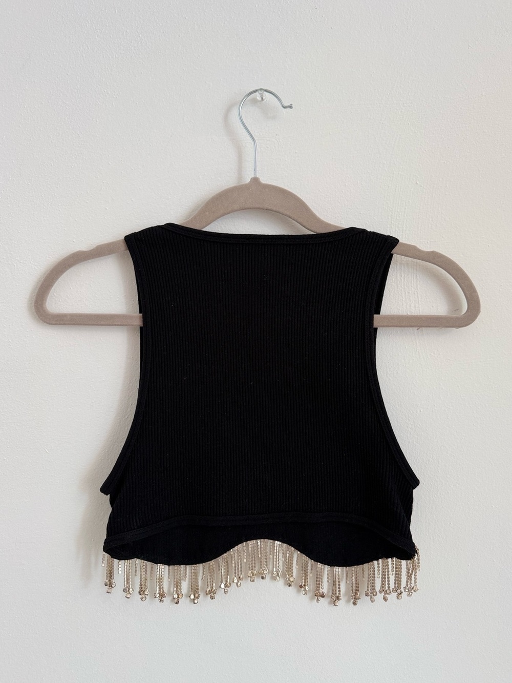 Black Ribbed Rhinestone Crop Top - Picture 4 of 5